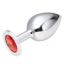 Анальна втулка з червоним кристалом SILVER PLUG LARGE L 95 мм d 41 мм Вага 160г