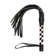 Флогер, многохвостая гладкая плеть кожаная VIP Leather Flogger Black&White