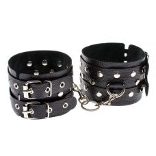 Оковы для ног кожаные черные с заклепками Leather Double Fix Leg Cuffs