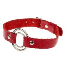 Кожаный ошейник для БДСМ Double Target красный