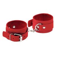 Кожаные наручники красные для БДСМ-игр sLash Leather Standart Hand Cuffs