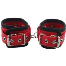 Оковы для рук красные кожаные BDSM-NEW PVC Handcuffs Woven Belt Edge Sealing With Chain