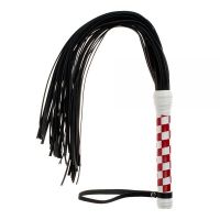 Многохвостая гладкая плеть с красно белой ручкой sLash Premium Leather Flogger