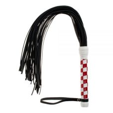Багатохвостий гладкий батіг з червоно білою ручкою sLash Premium Leather Flogger