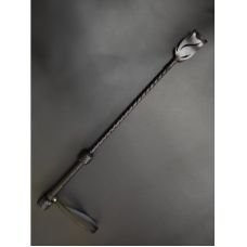 Стек длинный с розой БДСМ из натуральной кожи черного цвета Candy Hero