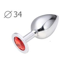 Анальная пробка серебристая с красным камнем сваровски Anal Jewelry Plugs L 82 мм D 34 мм вес 90г