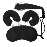 Набір БДСМ маска/наручники/флогер міні чорного кольору DS Fetish 3 предмети