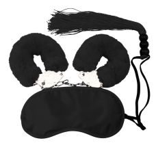 Набір БДСМ маска/наручники/флогер міні чорного кольору DS Fetish 3 предмети