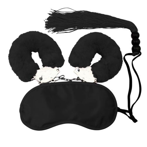 Набір БДСМ маска/наручники/флогер міні чорного кольору DS Fetish 3 предмети