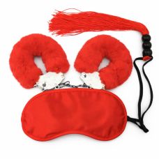 Набір БДСМ маска/наручники/флогер міні червоного кольору DS Fetish 3 предмети