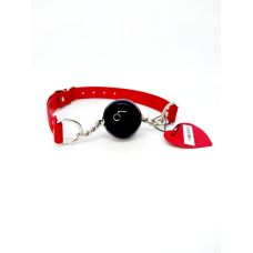 Силиконовый кляп шарик в рот БДСМ с цепочкой красно черного цвета DS Fetish размер M