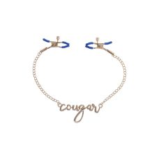 Зажимы для сосков со словом Cougar на золотой цепочкой Sex & Mischief 