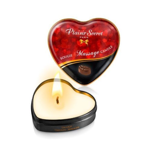 Массажная свеча-сердечко возбуждающая с ароматом Шоколад Plaisirs Secrets 35 мл