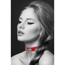 Чокер стильный с металлическим кольцом Bijoux Pour Toi - FETISH Red красный