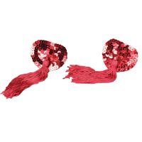 Наклейки на соски блестящие сердечки с кисточками  красного цвета Spencer & Fleetwood Burlesque Nipple Tassels