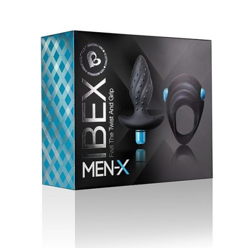 Вибронабор анальная пробка и эрекцинное кольцо силиконовые Rock off Men-X IBEX 10 режимов вибрации