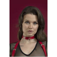 Чокер с колечком кожаный Feral Feelings красный