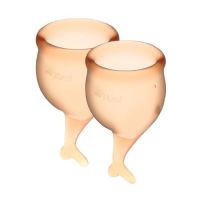 Чаша при місячних з мішечком для зберігання помаранчеві Satisfyer (Сатісфаер) Feel Secure 15мл і 20мл