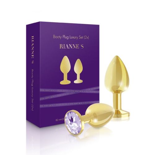 Набор золотистых анальных пробок с кристаллом RIANNE S - Booty Plug Luxury Set, диаметр 3 и 3,5см