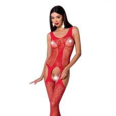 Бодістокінг з імітацією панчіх і ажурною вставкою червоний Passion BS072