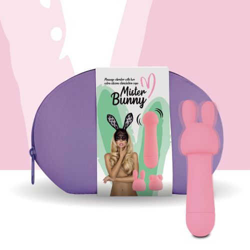 Мини-вибратор для стимуляции клитора с двумя насадками розовый FeelzToys Mister Bunny