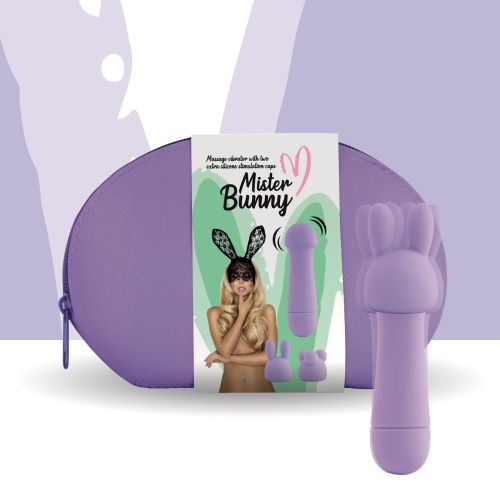 Мини-вибратор для стимуляции клитора с двумя насадками фиолетовый FeelzToys Mister Bunny
