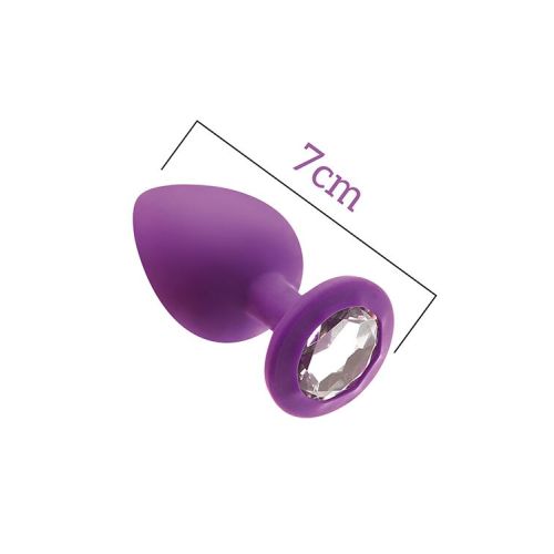 Анальная пробка силиконовая фиолетовая с бесцветным кристаллом MAI Attraction Toys длина 7см диаметр 2,5см