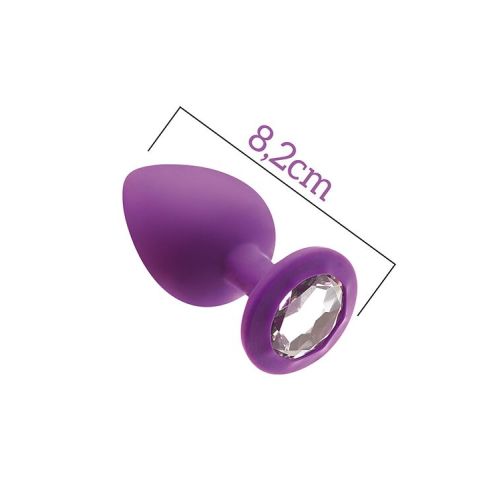 Анальная пробка силиконовая фиолетовая с бесцветным кристаллом MAI Attraction Toys №48 длина 8,2см диаметр 3,5см