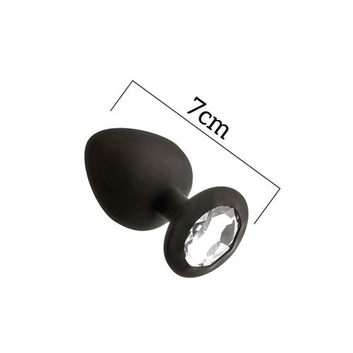 Анальная пробка силиконовая черная с бесцветным кристаллом MAI Attraction Toys №47