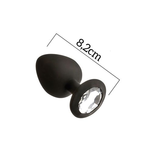 Анальная пробка силиконовая черная с бесцветным кристаллом MAI Attraction Toys длина 8,2см диаметр 3,5см
