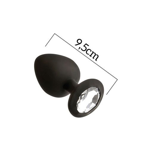 Анальная пробка сликоновая черная с бесцветным кристаллом MAI Attraction Toys длина 11см диаметр 4,5см