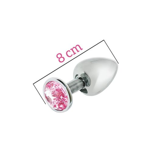 Металлическая анальная пробка серебристая с розовым кристаллом MAI Attraction Toys длина 8см диаметр 3см