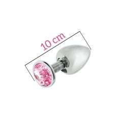 Металева анальна пробка себриста з рожевим кристалом MAI Attraction Toys довжина 10см діаметр 4см