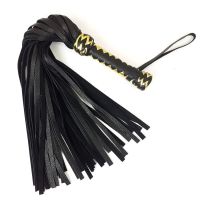 Черный флоггер плеть классический с золотой рукоятью натуральная кожа 50 хвостов по 50см рукоятка 20см