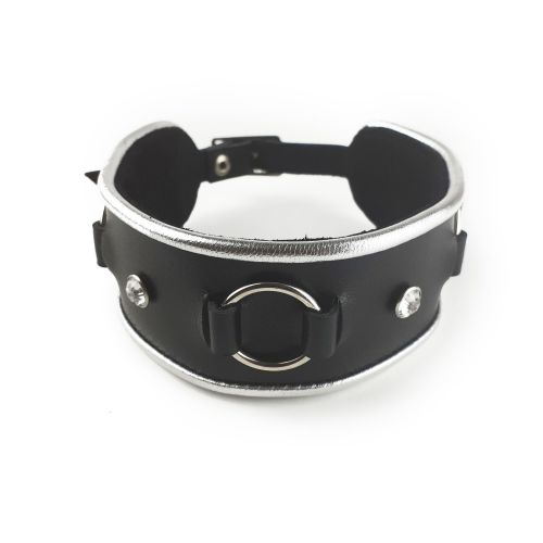 Ошейник для людей из натуральной кожи со стразами и кольцом Art of Sex Collar Ring