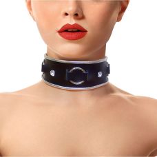 Ошейник для людей из натуральной кожи со стразами и кольцом Art of Sex Collar Ring