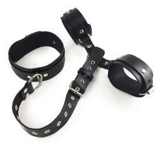 Кайдани для рук з кріпленням до нашийника шкіряний чорний Art of Sex bondage Set