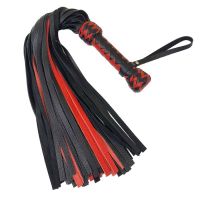 Черно-красный флоггер плеть классический натуральная кожа 50 хвостов по 50см рукоятка 20см