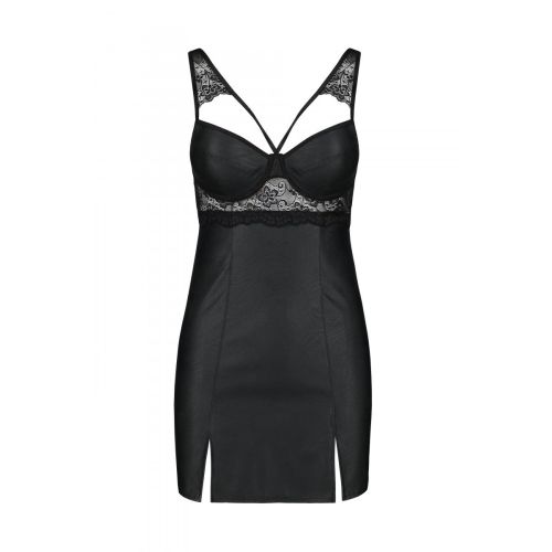 Бэби-долл из эко-кожи и кружева черный Passion Loona Chemise размер S/M