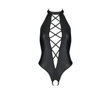 Боди эротический из эко-кожи с имитацией шнуровки и открытым доступом черный Passion Nancy Body размер XXL/XXXL