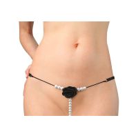 Сексуальні трусики з перлами і трояндочкою Aurora чорні розмір XS-M