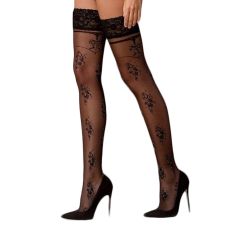 Панчохи Чорні на ажурній Силіконовій резинці з квітковим декором люрексова нитка Passion ST119 5