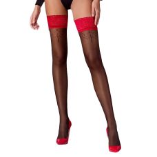 Панчохи чорно-червоні на ажурній Силіконовій резинці з вишуканим декором Passion ST120 5