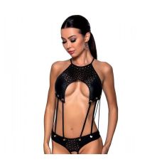 Боди эротический из эко-кожи черный Passion Tamaris Body XXL/XXXL с ремешками и перфорацией