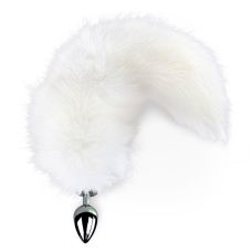 Металева анальна пробка з хвостом з натурального хутра Art of Sex size M White fox