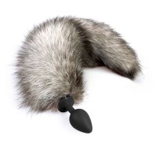 Анальная силиконовая пробка с серым хвостом M из натурального меха Art of Sex