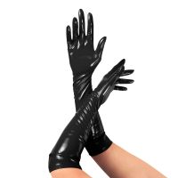 Сексуальные глянцевые перчатки М черного цвета Art of Sex Lora
