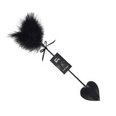 Щекоталка со шлепалкой пика  для эротических игр черного цвета с пером молодого индюка черного цвета Art of Sex Puff Peak