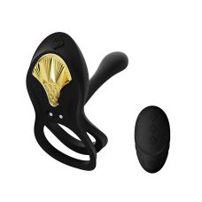 Эрекционное виброкольцо с дополнительной стимуляцией вагины и пениса черного цвета Zalo BAYEK 