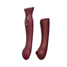 Вибромассажер с подогревом 3 в 1 для точки G и с вакуумной насадкой для клиторальной стимуляции красного цвета с камнем SWAROVSKI Zalo Queen Jewel